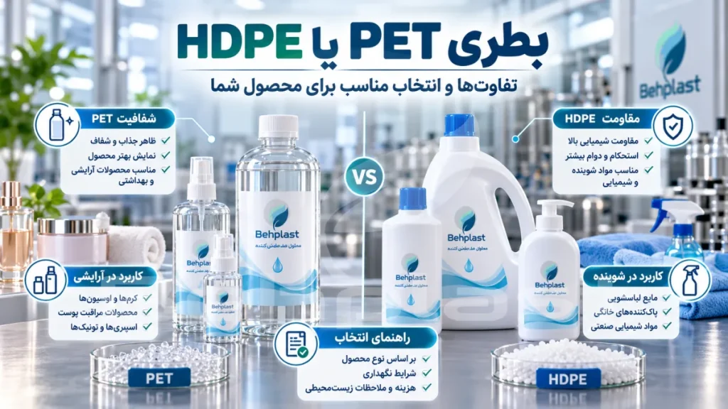 بطری PET یا HDPE؟ تفاوت‌ها و انتخاب مناسب برای محصول شما