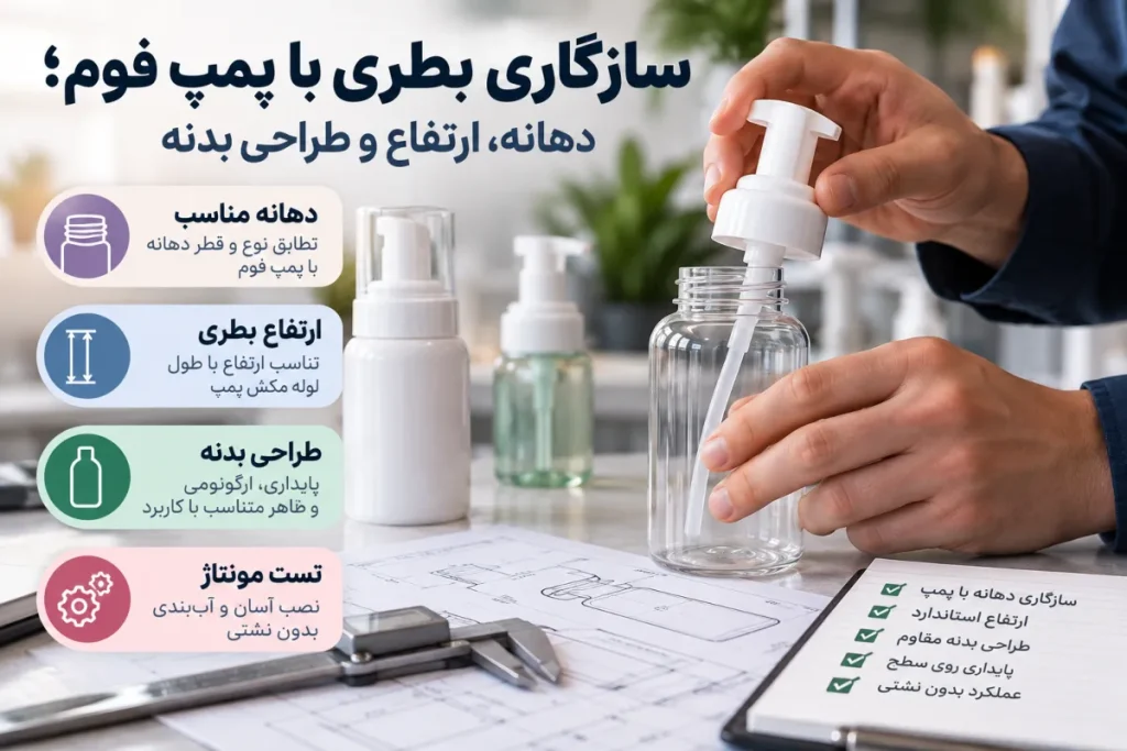 سازگاری بطری با پمپ فوم؛ دهانه، ارتفاع و طراحی بدنه