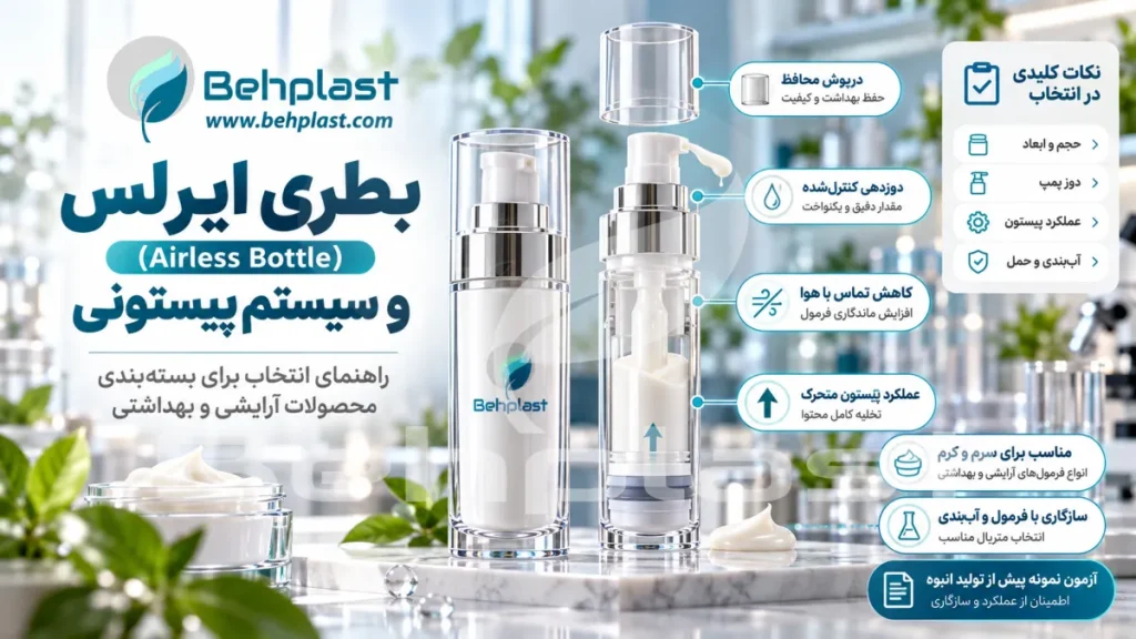 بطری ایرلس با سیستم پیستونی برای بسته‌بندی محصولات آرایشی